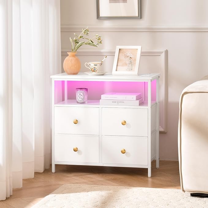 Yoobure Night Stand with Charge Station, Nightstand with 4 Drawers Bedside Table - Image 4