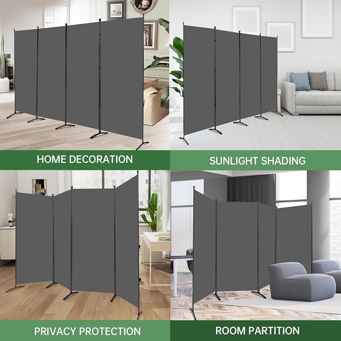 4 Panel Folding Room Divider, Sturdy Frame Freestanding Wall Divider | - Image 6