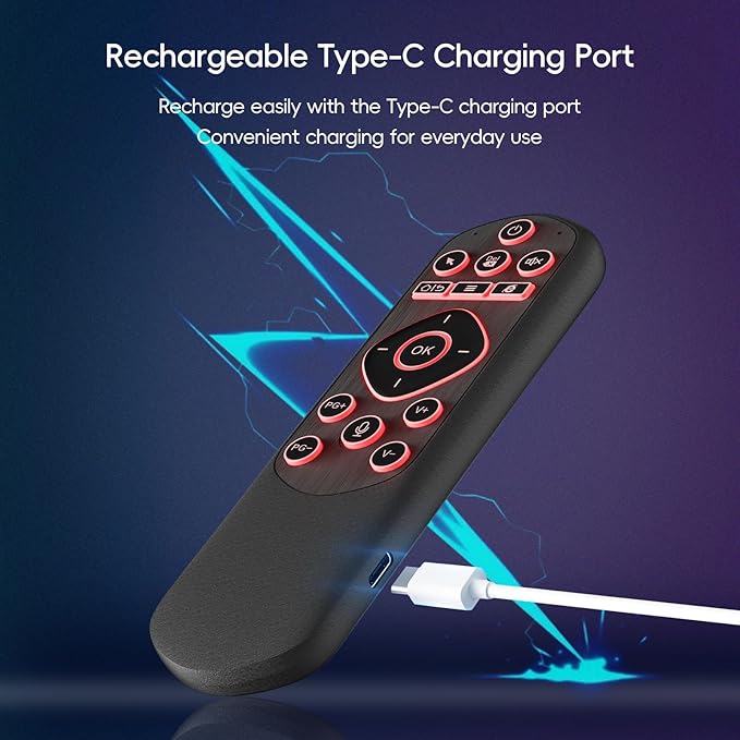 iPazzPort Air Mouse Remote with Keyboard, 2.4G Wireless & Bluetooth Backlit Controller, 7-Color LED, Rechargeable Type-C, IR Learning for Smart TV, Android Box, PC, HTPC