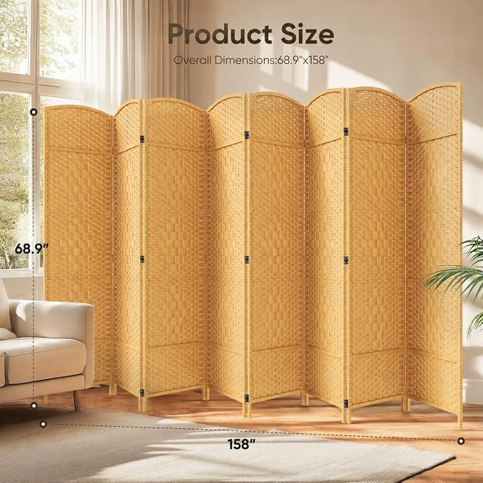8 Panel Room Divider, Privacy Screen & Room Separation, Extra Wide | Paper - Image 2