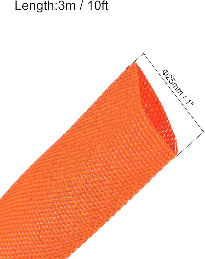 MECCANIXITY Braided Cable Sleeves Heat Shrinkable Fabric Sleeving, 1" 10ft Orange 2:1 Ratio Heat Shrinkable Cord Protector for Harness Cable, Network Cable Protection, Cable Management