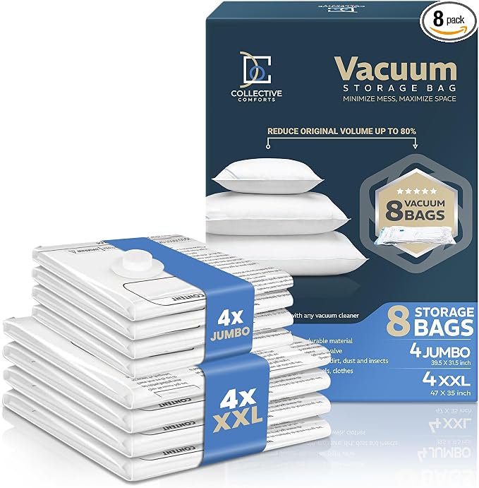 8 Pack Vacuum Storage Bags – 4 XXL & 4 Jumbo Vacuum Seal Bags by Collectivecomforts