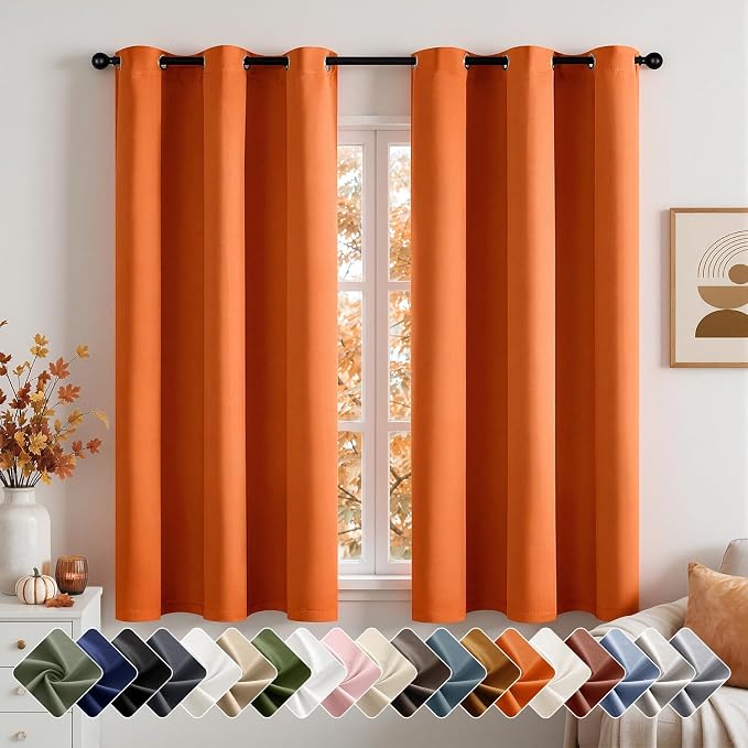 Fall Orange Blackout Curtains for Bedroom Living Room W40 x L72 Inch | 72 Inch by Woaboy