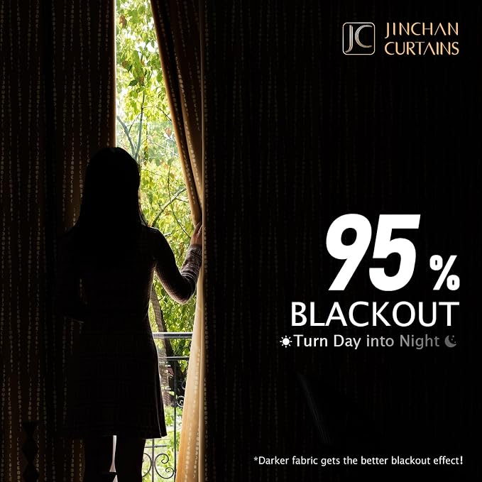 jinchan 95% Blackout Boho Curtains 84 Inches Long Mustard Moon Phases Printed - Image 4