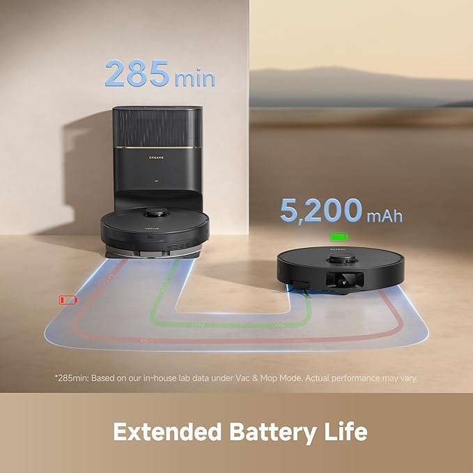 DREAME D20 Pro Plus Robot Vacuum, 13,000Pa Suction, DuoBrush for Pet Hair, Corner Cleaning, Self Emptying, LDS Navigation Laser Avoidance, Vacuum Mop, Hard Floors&Carpets (Black)