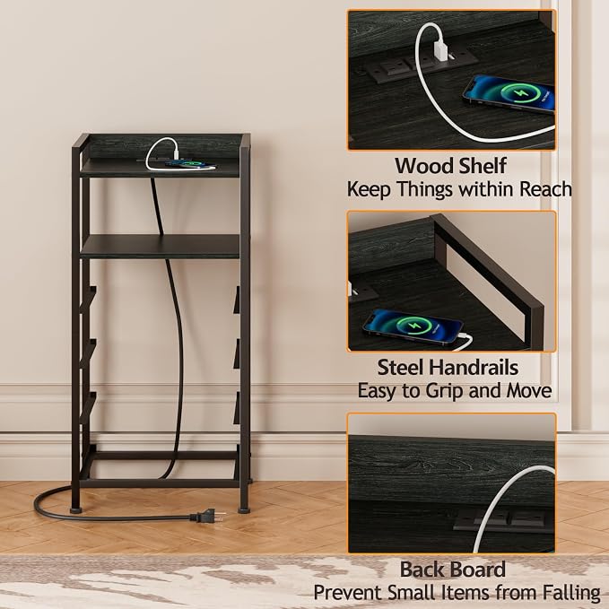 Night Stand with Charging Station, Tall Bedside Table - Image 8
