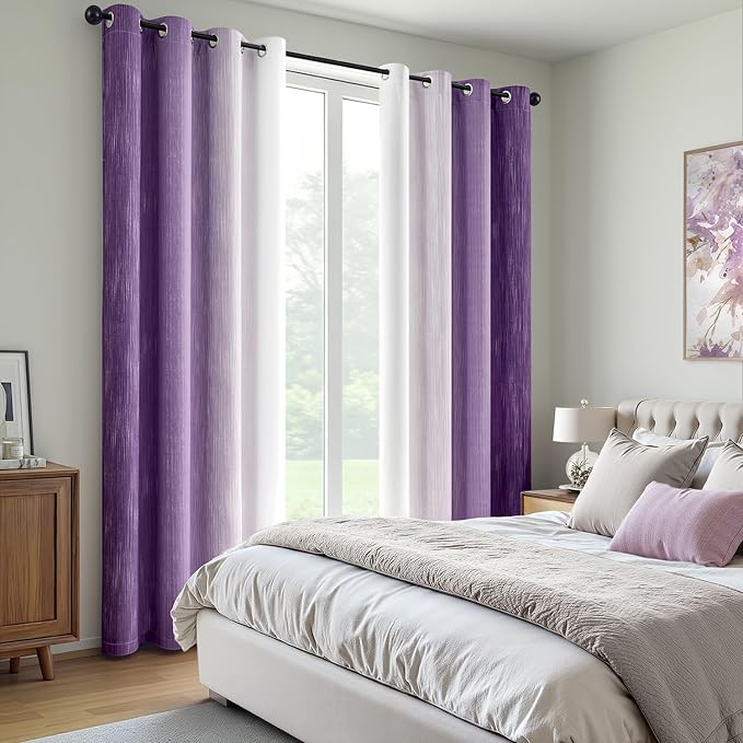 MIULEE Purple and Greyish White Ombre Blackout Curtains 52Wx72L Set of 2 | Full - Image 6