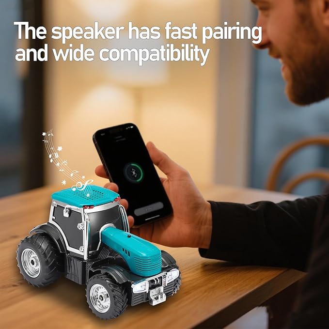 Tractor Head Bluetooth Speaker – unique Bluetooth car speaker with HD stereo, TWS pairing, LED party lights, portable wireless outdoor speaker, car model decoration, and a great gift for men(Green)