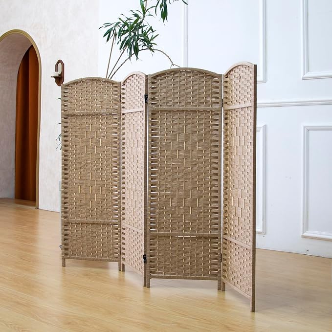 4 Panel Rattan Divider Short Room Partition Screen, Double Sided Folding Divider - Image 3