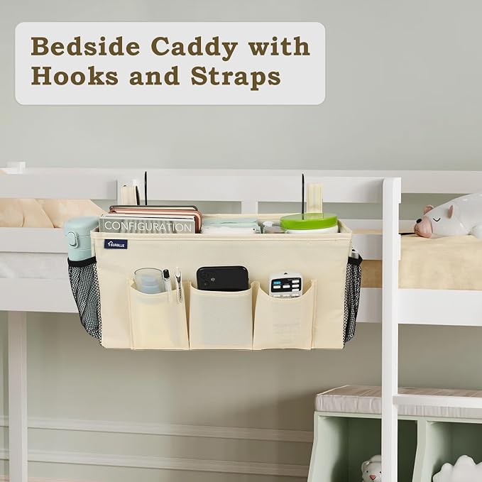 Surblue Bedside Organizer with Hook Bedside Caddy Hanging Storage Bag with - Image 2