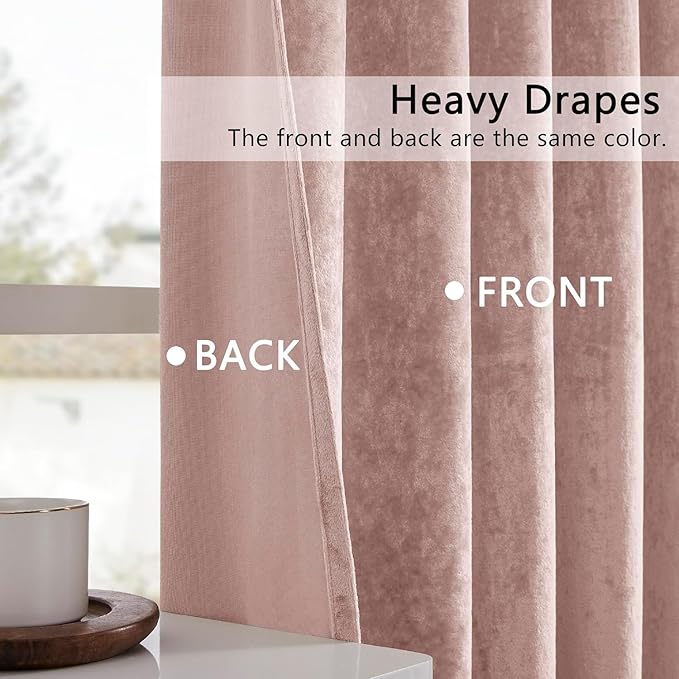 SMILETIME Pink Crushed Velvet Curtains 52x84 inch Luxurious Thermal Insulated Soundproof Drapes for Living Room Bedroom Office Soft and Durable Light-Filtering Window Treatments, 2 Panels