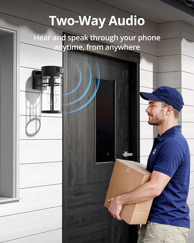 Jarnex Outdoor Porch Light Camera, 2K Wi-Fi Security Cam with AI Human Detection, Pan & Tilt, Dusk to Dawn, 2-Way Audio, Cloud/SD Storage, Wall Lantern Sconce Camera for Porch, Garage, Patio, Doorway