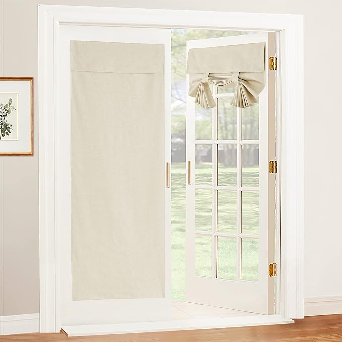 RYB HOME Natural Linen Textured French Door Window Curtains 100% Blackout | by RYBHOME
