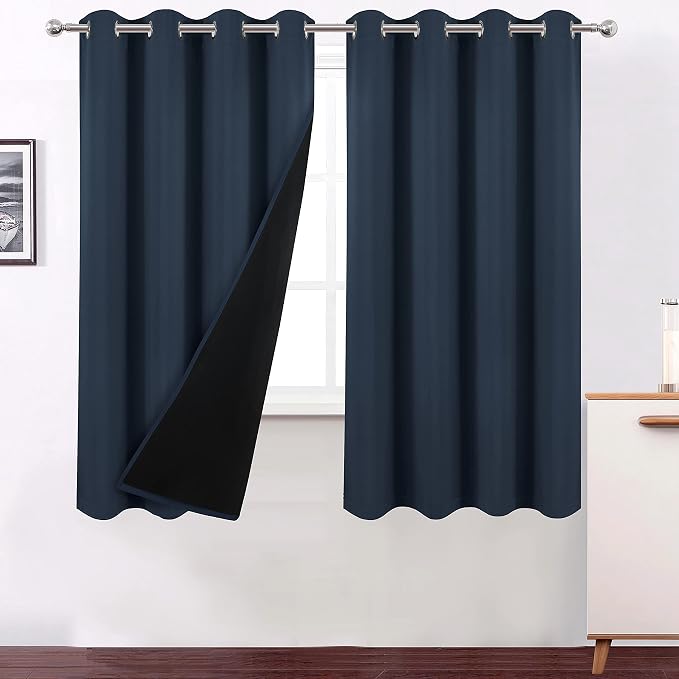 100% Blackout Curtains 52 x 72 Inch/Navy Curtains 2 Panels by Lemomo