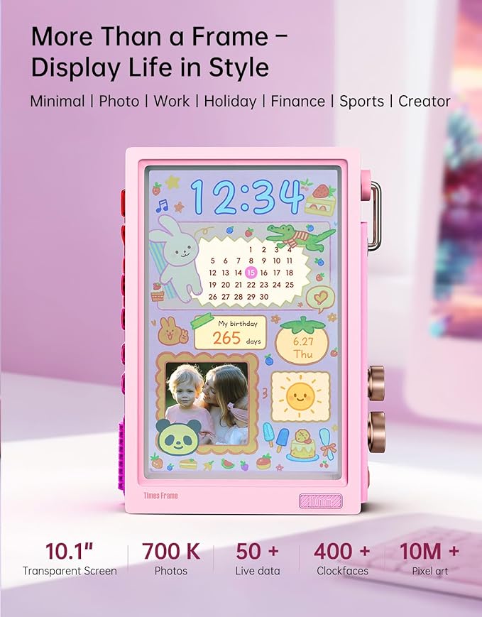 Divoom Times Frame-10.1" WiFi Digital Picture Frame with 64GB, Free App with No Subscription Fees, Supports Uploading Photos/Videos/Calendars/Weather/Sports Scores and Various AI DIY Content