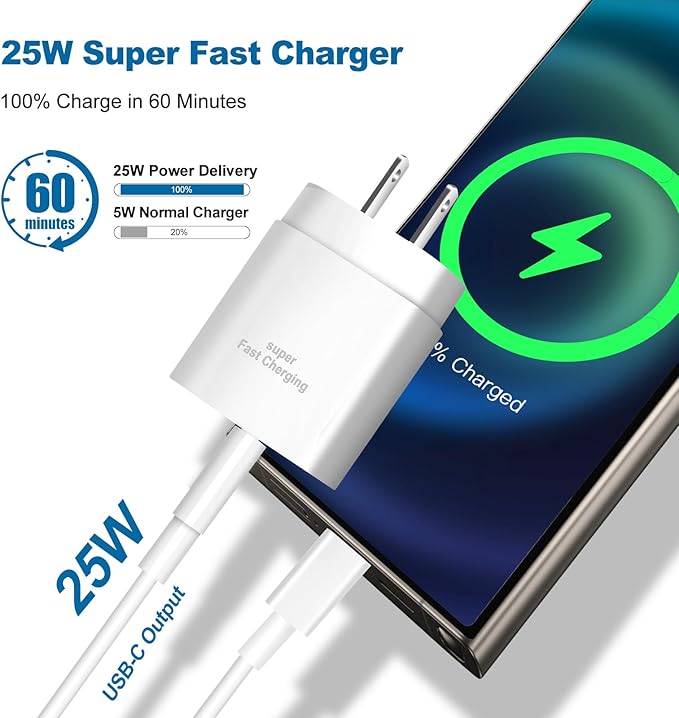 Super Fast Chargers for Samsung S25 Ultra,25W Type C Charger Fast Charging 2Pack USB C Charger Block and 10FT USB to USB C Cable Cord for Samsung Galaxy S25 Ultra/S24/S23/S22/S21 Ultra/S20/Note 20