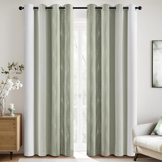 MIULEE Sage Green and Greyish White Ombre Blackout Curtains 52Wx96L | Full Room - Image 3