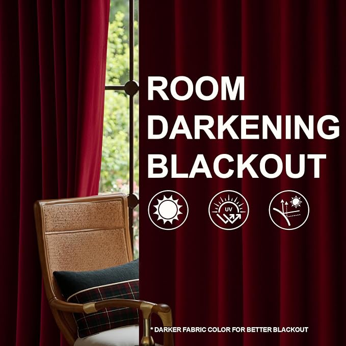 Christmas Red Velvet Curtains 96 Inches Long, Pinch Pleated Blackout Thermal - Image 7