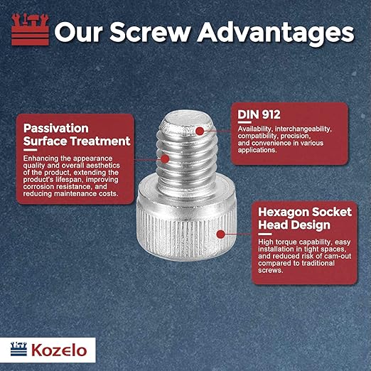Kozelo 10pcs Socket Head Cap Screws - [M8-1.25 x 10mm] 304 Stainless Steel Allen Socket Drive for Electrical Motor 3D Printing Fan Engine Replacement Use, Silver