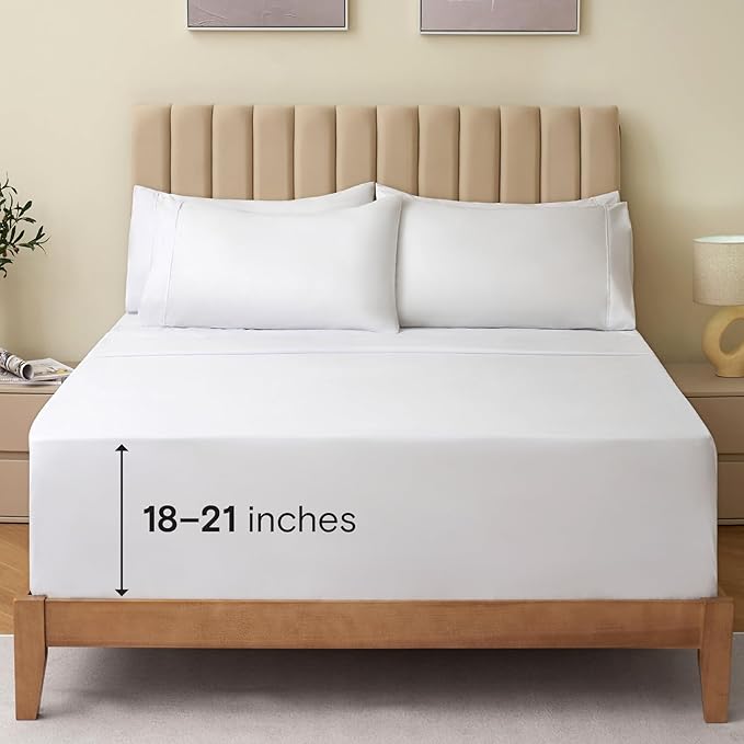 LuxClub 4 PC Extra Deep Pocket King Sheet Set, Deep Pockets Wrinkle Free Cooling Bed Sheets Hotel Bedding for Women, Men, Includes 1 Fitted Sheet, 1 Flat Sheet and 2 Pillowcases- White