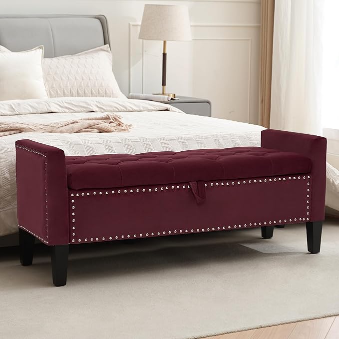 Velvet Ottoman with Storage, Modern Storage Bench by CreekVista