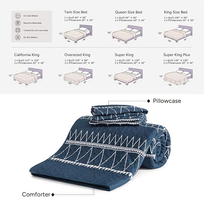 Navy Oversized Super King Plus Quilt Set - Image 6