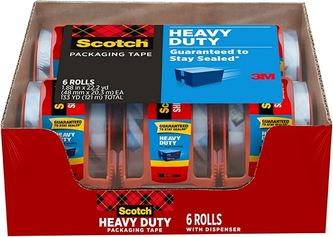 Scotch Heavy Duty Packing Tape, Clear | 1.88 in. x 22.2 yd. | For Shipping | 6 Rolls, Pack of 6