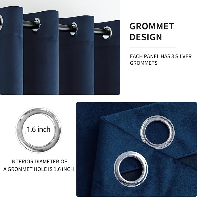 MIULEE Velvet Curtains Navy Blue 52 x 96 Inch Length Set of 2 | Grommet Drapes - Image 2