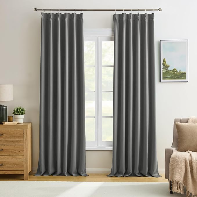94 Inch Pinch Pleat Living Room Curtains & Drapes 2 Set, Thermal Insulated by KEQIAOSUOCAI