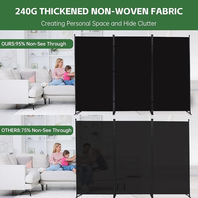 3 Panel Folding Room Divider, Sturdy Frame Freestanding Wall Divider | - Image 3