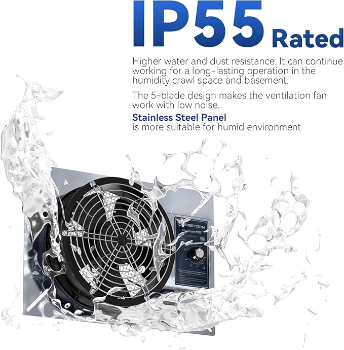 Abestorm 540CFM Crawlspace Ventilation Fans IP-55 Grade Basements Vent Fan 8.7 inches Ventilator Fan with Freeze Protection Thermostat Dehumidistat for Crawl Space Basement Attic Garage, Exhaust