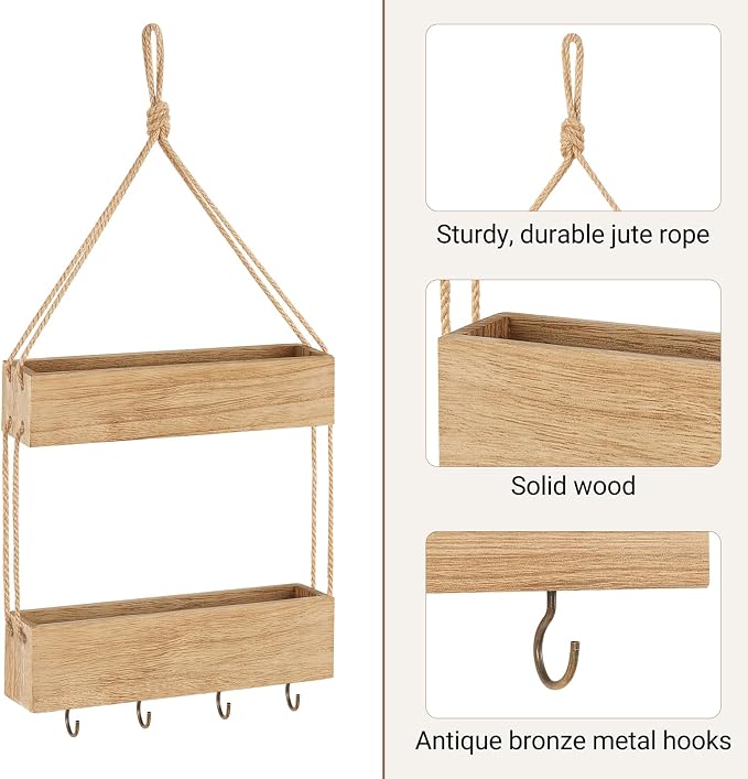 Mkono Bedside Shelf Organizer, Macrame Wall Hanging Room Decor - Image 7