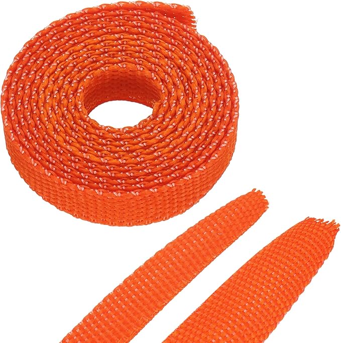 MECCANIXITY Braided Cable Sleeves Heat Shrinkable Fabric Sleeving, 1/4" 3ft Orange 2:1 Ratio Heat Shrinkable Cord Protector for Harness Cable, Network Cable Protection, Cable Management