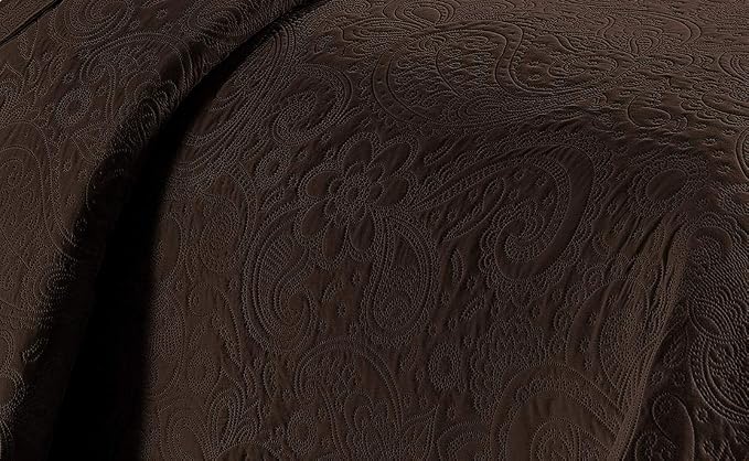 Linen Plus Embossed Coverlet Bedspread Set Oversized Solid Coffee - Image 2