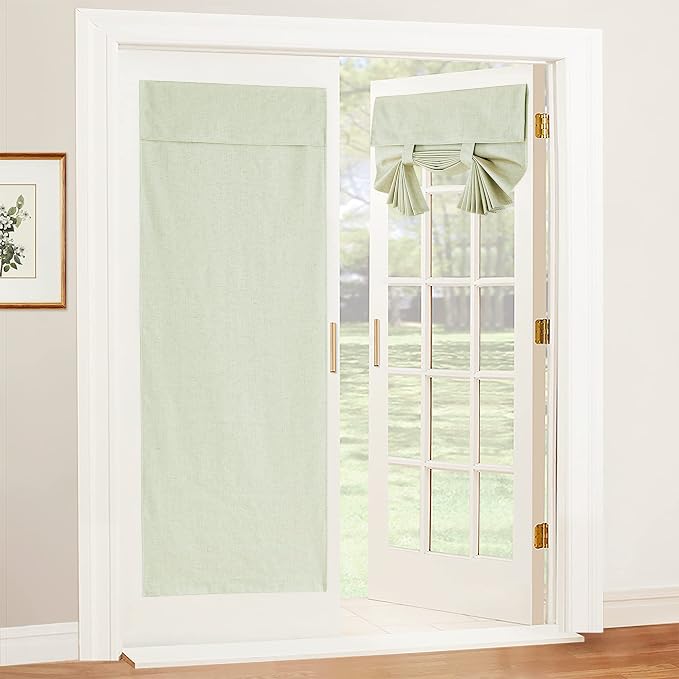 RYB HOME Natural Linen Textured French Door Window Curtains 100% Blackout | by RYBHOME