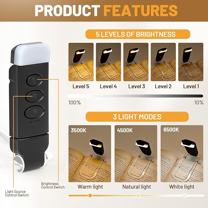 Book Reading Light Rechargeable Clip on Book Lamp - Image 3
