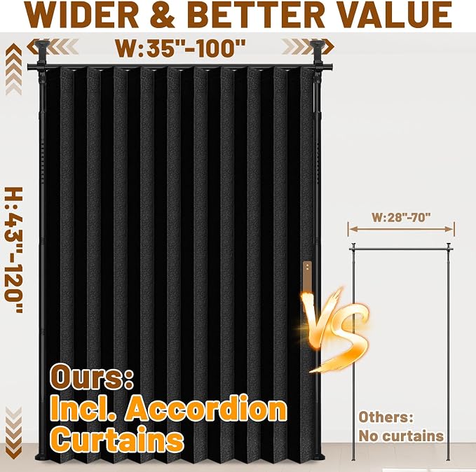 AJAZZ Room Divider Curtain+ Tension Curtain Rod No Drilling 43-120× 35-100 in - Image 2