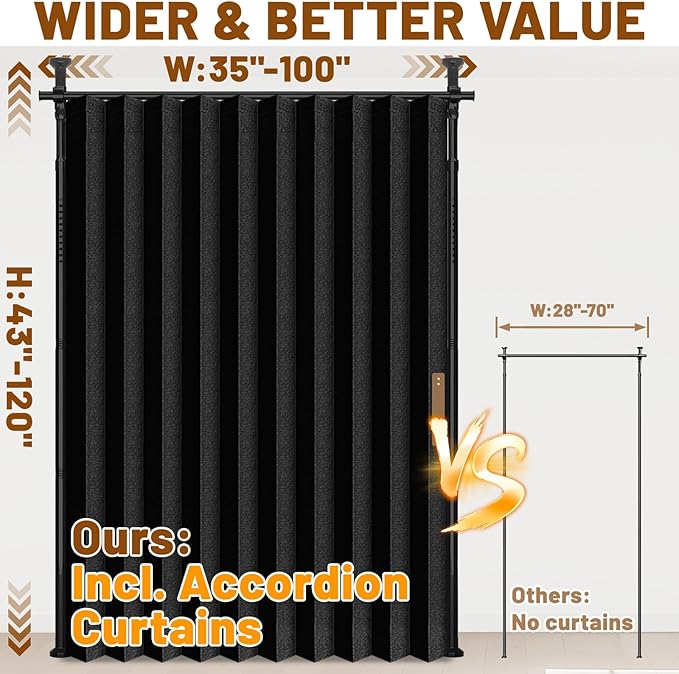 AJAZZ Room Divider Curtain+ Tension Curtain Rod No Drilling 43-120× 35-100 in - Image 2
