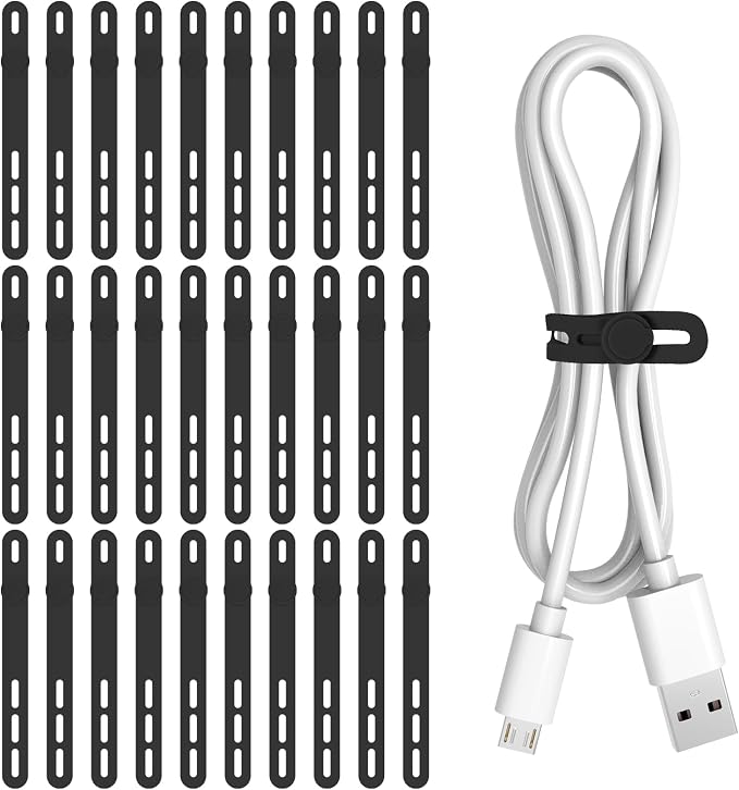Donruby 30Pcs Silicone Cable Ties, Reusable Cord Organizer Straps, 4.7" by Donruby