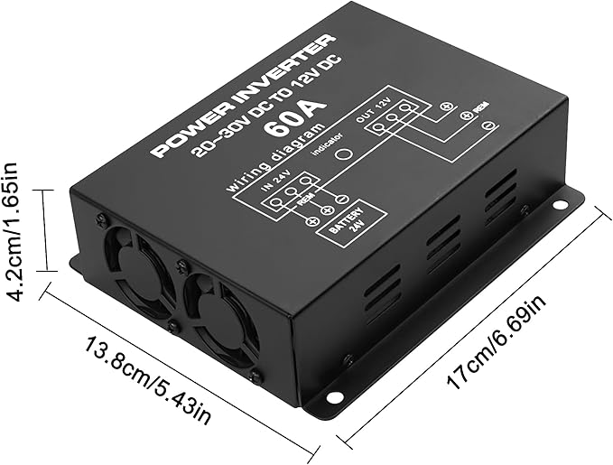 MEIRIYFA DC 24v to 12v 60A Power Converter Inverter,DC Step Down 24v to 12v 720W Large Power Supply Converter Car Voltage Electric Buck Regulator Reducer for Motor Car Truck Vehicle Boat Solar System
