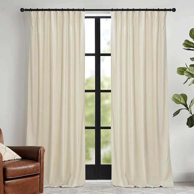 RYB HOME Beige Velvet Curtains 96 inches by RYBHOME