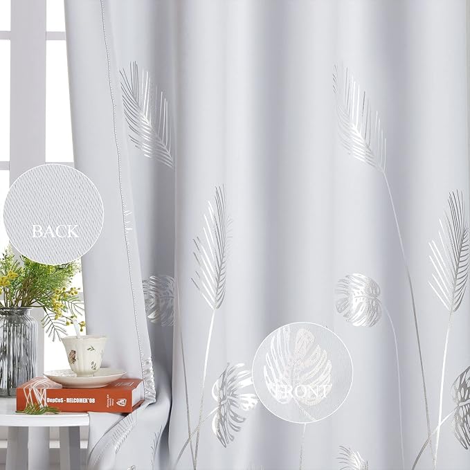 Greyish White Dining Room Curtain - 100W x 84L Inch Palm Print - Image 5