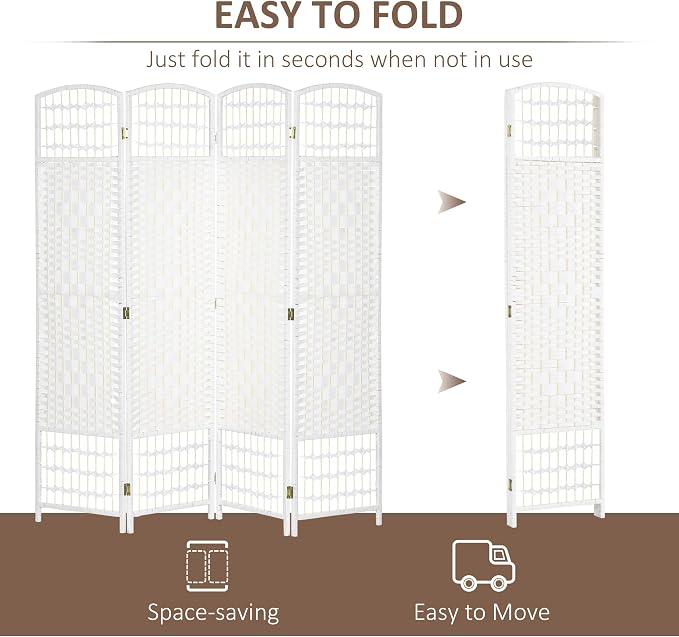 HOMCOM 4 Panel Room Divider, Folding Privacy Screen, Wave Fiber Freestanding - Image 3