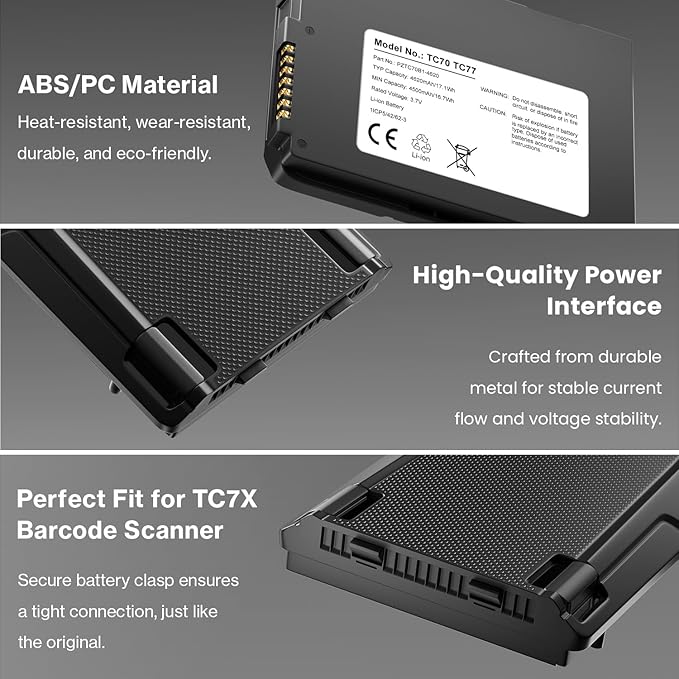 Replacement Battery for Zebra for Symbol TC77 TC70 TC75 TC72 TC70X TC75EK TC75AH TC75GK TC700H TC700K TC77HL TC75x TC720L TC75FK Handheld Barcode Scanner BTRY-TC7X-46MPP-01 / BT-000318