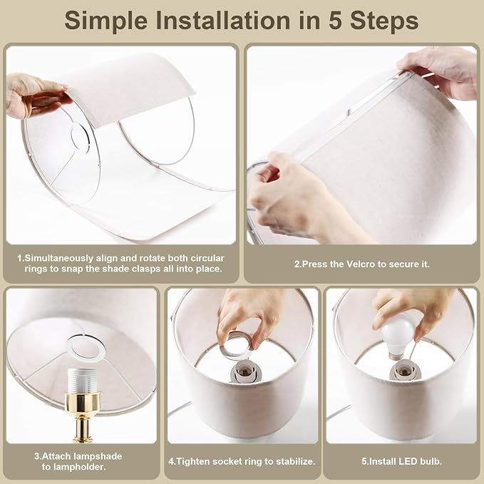 17.3" Table Lamp Set of 2 for Living Room Bedroom, Bedside Lamps for Night - Image 6