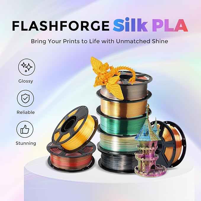 FLASHFORGE Silk Dual Color Filament, Gold and Rose 2 in 1 Coextrusion Silk PLA Filament 1.75mm, 3D Printer Filament Color Change 1kg(2.2lbs) Spool, Dimensional Accuracy +/- 0.02mm