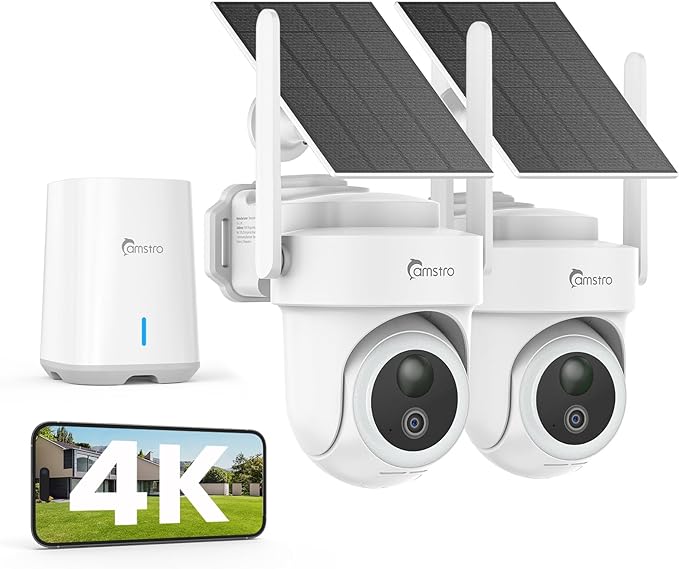 CAMSTRO 4K Security Cameras Wireless Outdoor No Subscription, 360° PTZ Home Security Cameras System, 64G Local Storage Home Hub, Human/Vehicle/Pet Recognition AI, Color Night Vision, 2 Cam-Kit