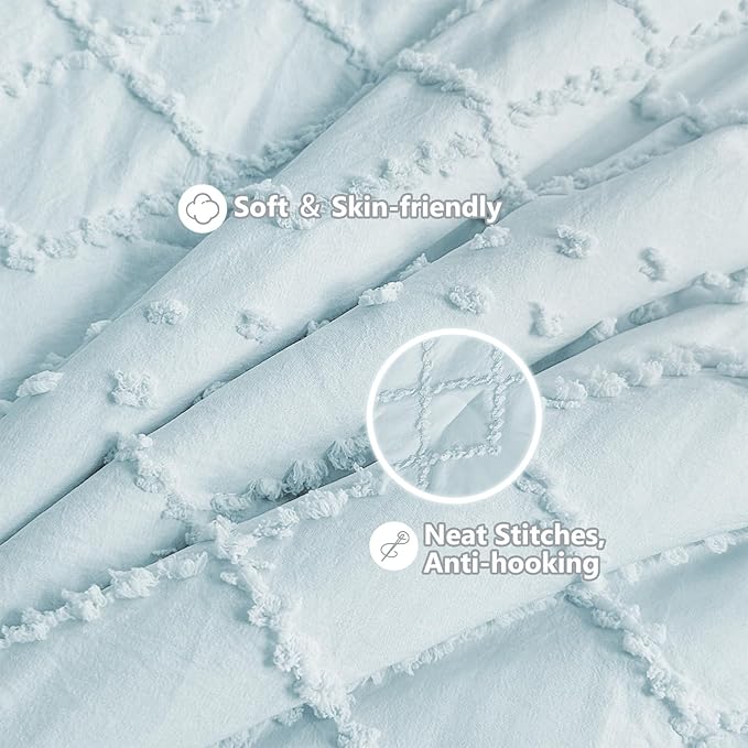 Wowelife Mini Crib Bedding Set for Girls, 3 Piece Tufted Jacquard Ruffle Fringe Baby Girl Crib Bedding Set Newborn, Infant & Nursery with Comforter, Crib Fitted Sheet and Crib Skirt, Blue