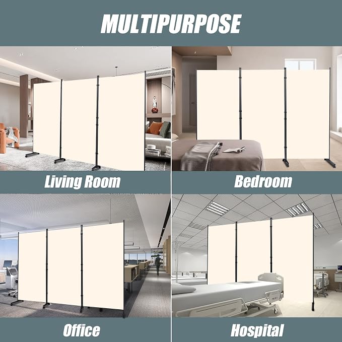 Room Divider 102'' Wide Folding Privacy Screen, 3 Panel Wall Divider w/Wheel | - Image 6
