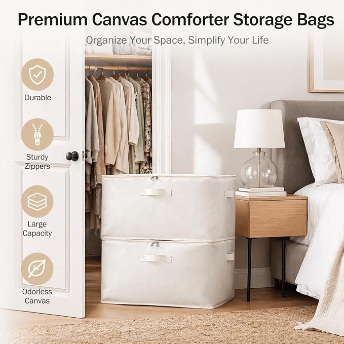 2 Pack Canvas Comforter Storage Bags - Image 3